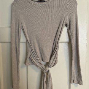 Zara Oatmeal Long Sleeve Tie Front (Medium)